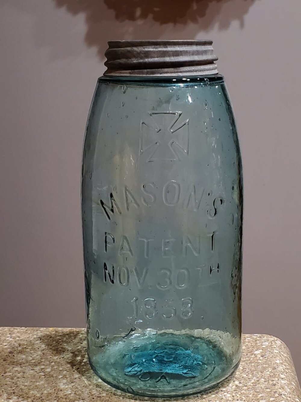 Vintage 1880s Hero Cross Mason's Jar & Lid Patent Nov 30 1858 Antique